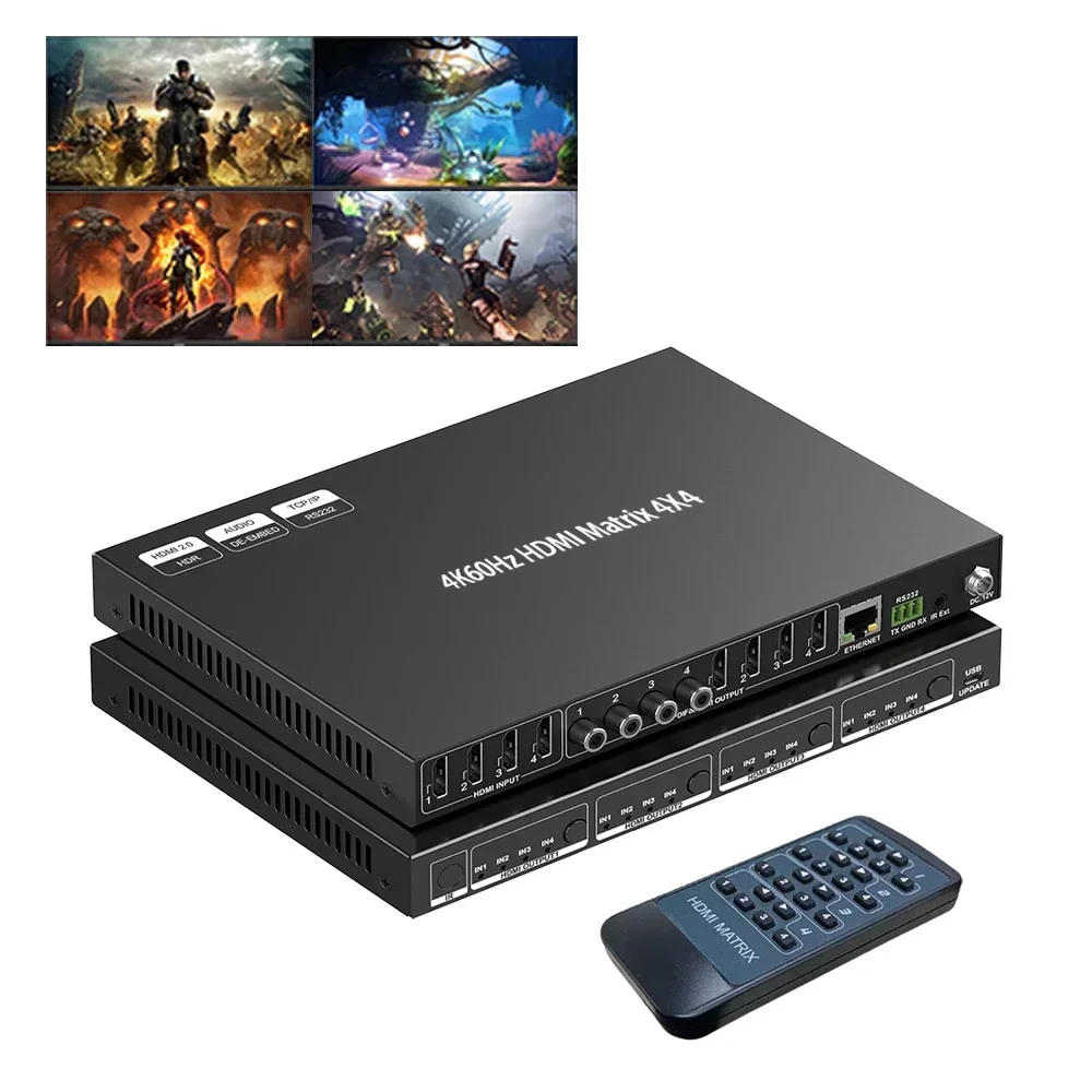 NEW 4x4 hdm matrix video wall processor and matrix switcher Ir Control 3D Pdif  4K@60HZ HDMI 2.0 hdmi Matrix switch