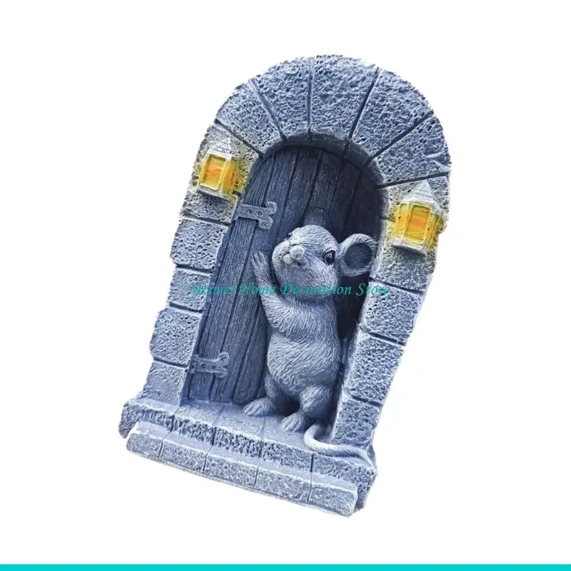 

H7BF миниатюрная мышь дверная скульптура прочное украшение из смолы для садов, комнат, офисов