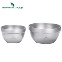 Boundless Voyage Titanium Double-layer Bowl Lightweight Portable Soup Salad Bowl Outdoor Camping Tableware 800ml