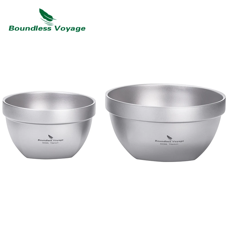 Boundless Voyage Tytanowa dwuwarstwowa miska Lekka przenośna miska na zupę Sałatka Outdoor Camping Zastawa stołowa 800ml