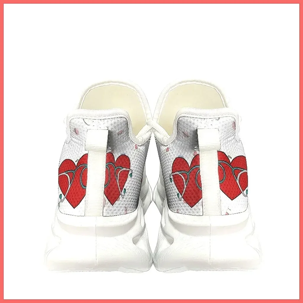 ** Cute Cartoon Print Women's Nursing Sneakers - White Medical Doctor Shoes Lightweight Lace-up Flats ** (72 characters) view 6