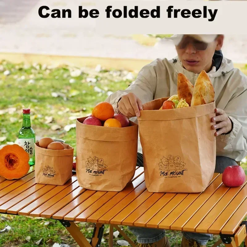 Waterproof Camping Bag Food Bag Thickened Washable Lunch Bag Kraft Paper Bags Outdoor Party Picnic Camping Equipment