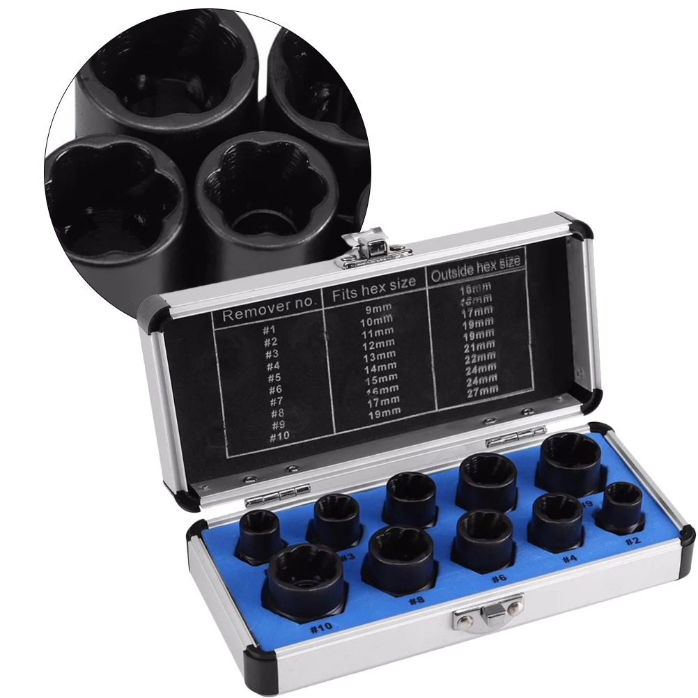

10 pcs Bolt Extractor Set Damaged Nut Stripped Nuts Remover Broken Head Rusted Hand Tool Metal Durable Lightweight