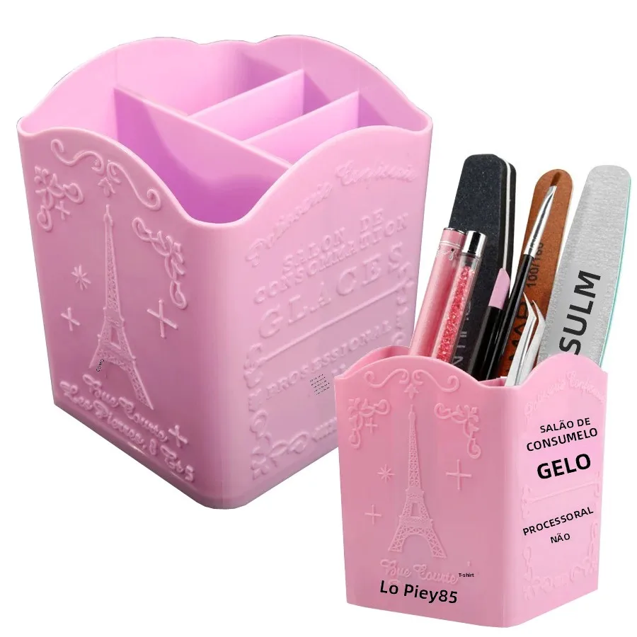 Suporte de escova para arte em unhas com 4 compartimentos, caixa de armazenamento para pincéis de maquiagem, arquivos, buffers, ferramentas para unhas, suporte para exibição de unhas