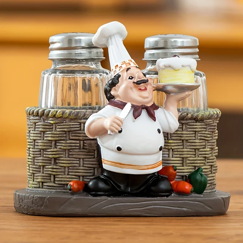 

Resin Chef Figurine Salt And Pepper Shakers Spice Jar Holder Kitchen Decor Funny Ornament Home Miniature