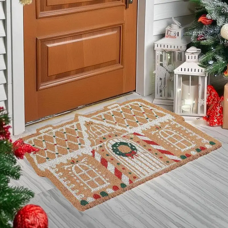 Christmas House Welcome Doormat Cuttable Entrance Mat Rug Carpet Anti Dust Door Floor Tidy Pad Hallway Outdoor Home Decor