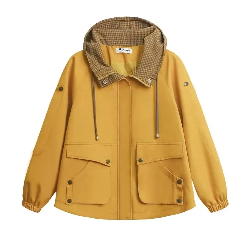 

Новая весенне-осенняя короткая куртка для женщин среднего возраста, топы с капюшоном, свободное повседневное пальто, верхняя одежда для мам большого размера, ветровка