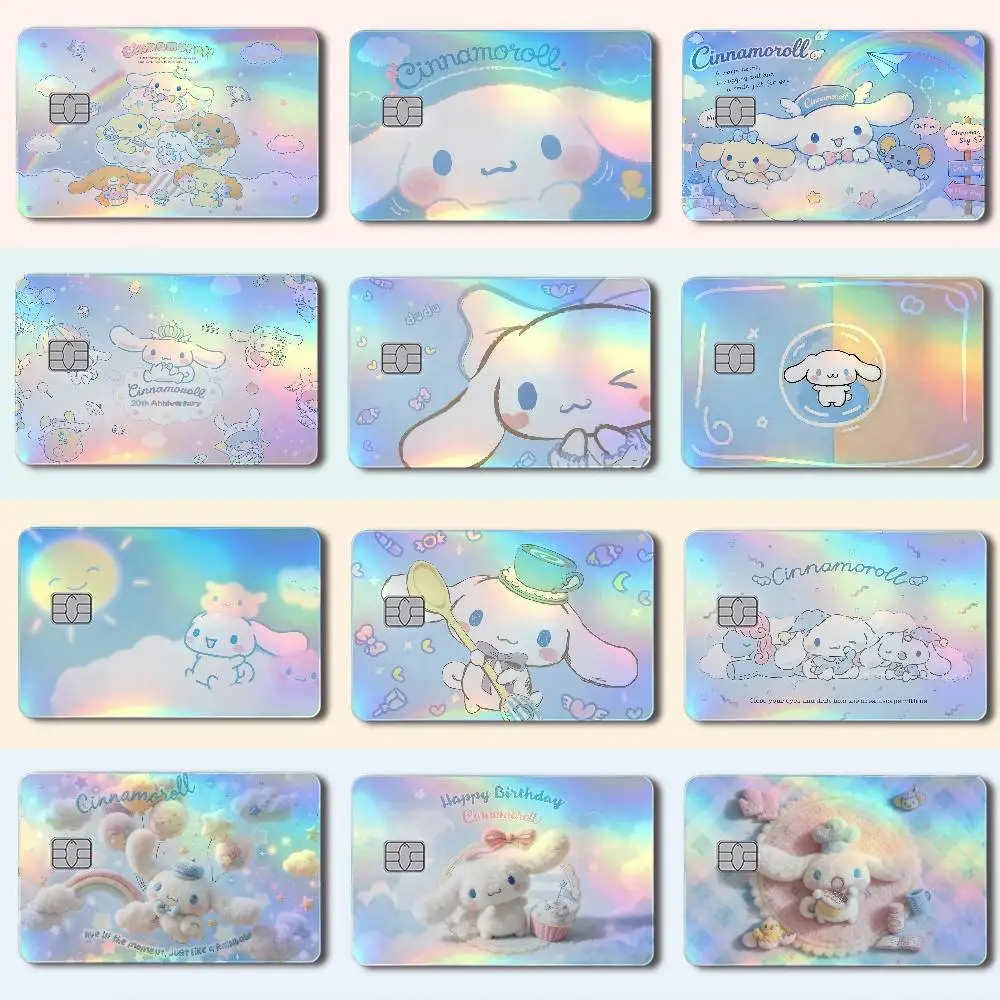 C-Cinnamoroll Laser-Holografischer Karten-Skin-Aufkleber für Kredit- und Debitkarten – 4 Stück/Set, wasserfester, kratzfester Schutz