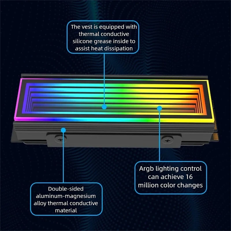 Кулер для SSD M.2 2280, 5В/3-контактный ARGB AURA Sync, радиатор для твердотельного накопителя M.2 NVMe, охладитель для ПК