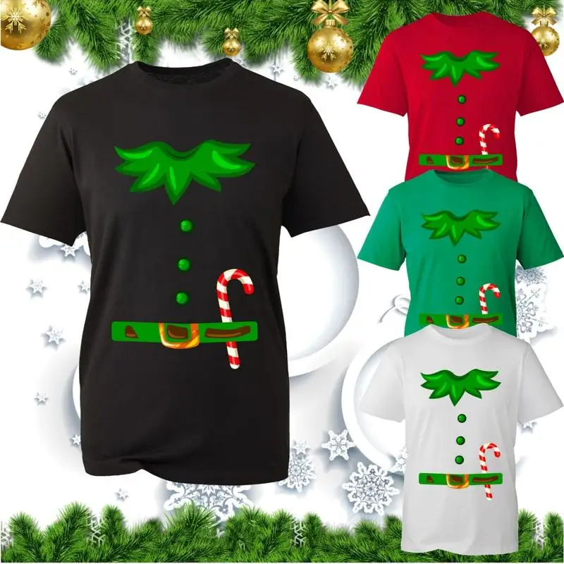 

Merry Christmas Elf Front Big Print T Shirt Xmas Winter Festival Top