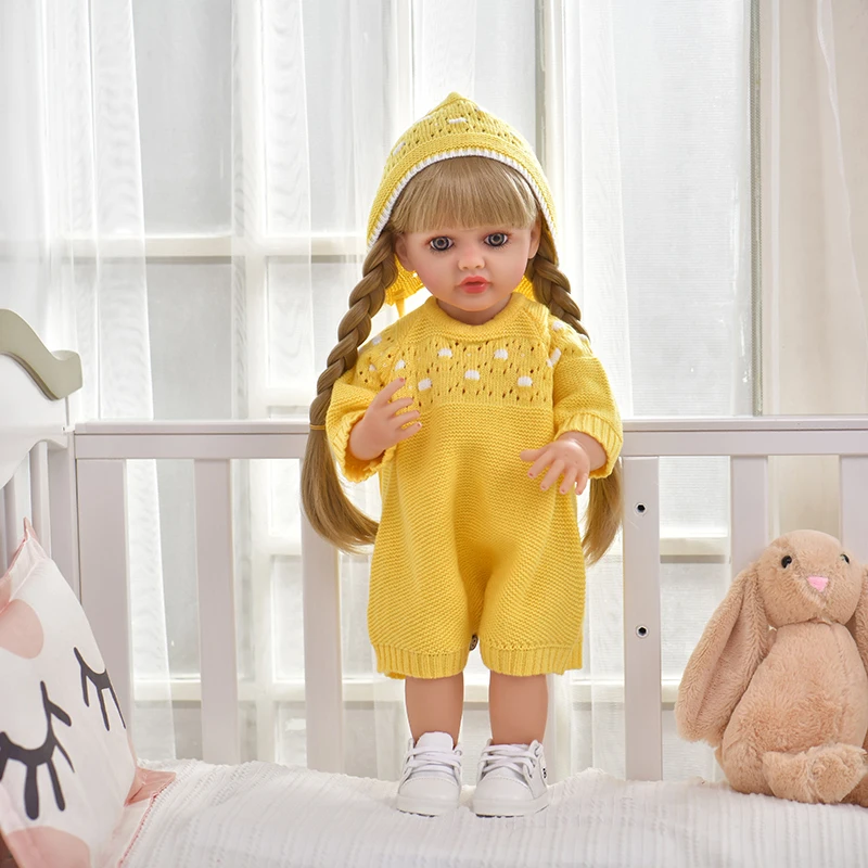 

55cm 22inch Washable Lifelike Reborn Baby Girl Doll Soft Vinyl Newborn Babies Doll Long Hair Reborn Doll Birthday Gift Toy