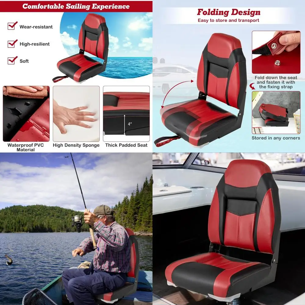 

Складные сиденья для лодок с высокой/низкой спинкой, в комплекте с винтами из нержавеющей стали, черные и красные капитанские кресла для рыбалки и яхт (1 шт.)