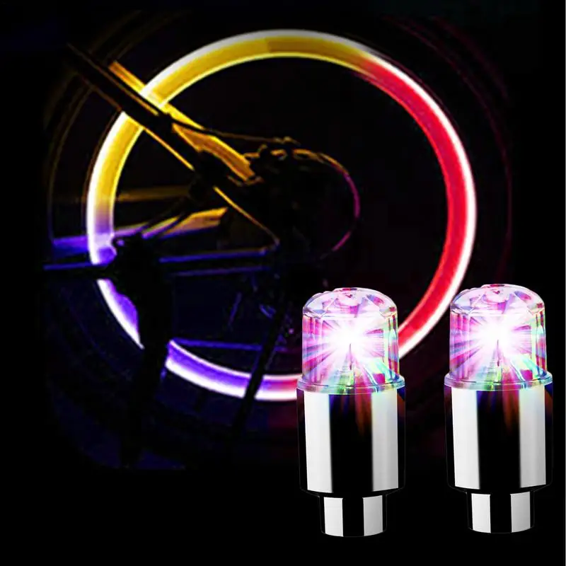 2Pcs Tire Valve Cap Lights Colorful LED Wheel Light For Car Air Valve Caps Neon Light for Motorcycles Bicycles Auto Exterior