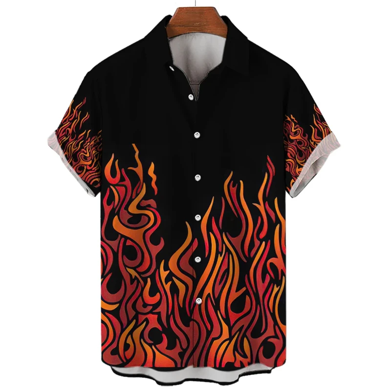 

Punk Flame 3D Printed Shirts For Men Clothes Fashion Simple Graphic Blouses Hawaiian Streetwear Male Short Sleeve Y2k Button Top