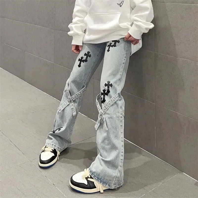 Stylish Streetwear Women\'s Jeans High Waist Straight-Leg Denim Pants Y2K Hip Hop Trousers Pop Punk Black Blue Jeans for Women