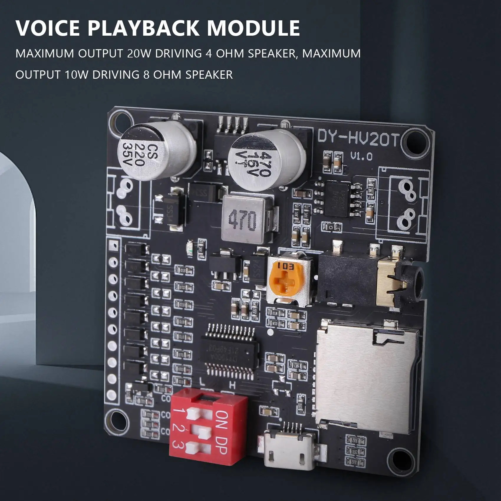 DY-HV20T 12V/24V Netzteil10W/20W Sprachwiedergabemodul, unterstützt Micro-SD-Karte, MP3-Musik-Player für Arduino