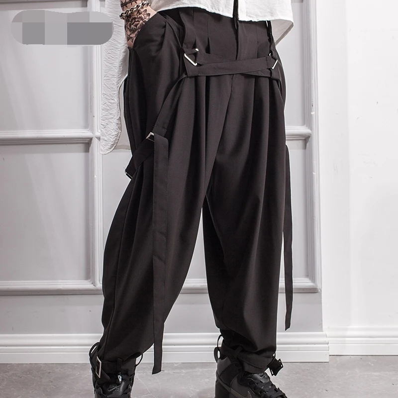 Men's trousers casual pants spring and autumn men's slacks lantern pants belt adjustable design foot strap Yamamoto style