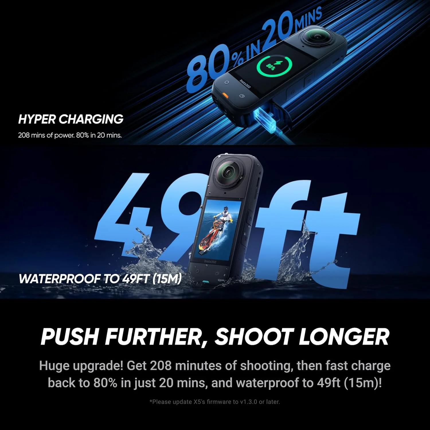 Cámara de acción Insta360 X5 8K 360°, impermeable, efecto de palo selfie invisible, batería de 3 horas, estabilización y diseño de triple chip de IA. 7