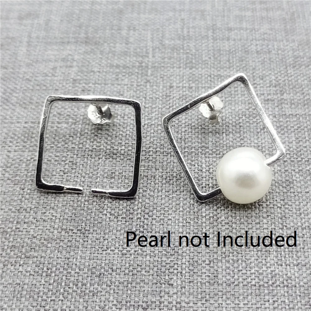 

2prs Sterling Silver Square Earring Setting Rhodium Plated 925 Silver Ear Posts w/ Cup Peg for Pearls