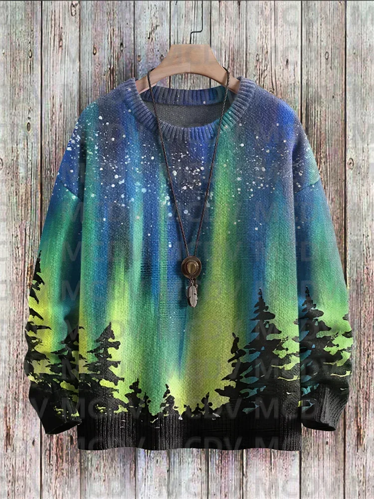 Art Christmas Tree Print Knit Pullover Sweater Printed Sweater Men's For Women's Pullover