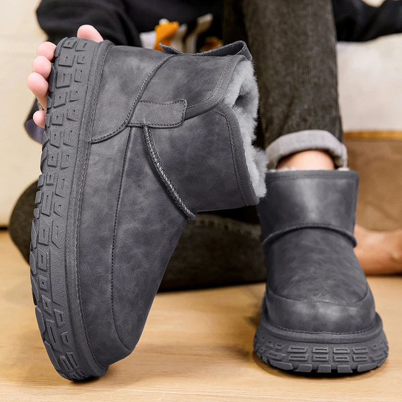 

Unisex Suede Winter Boots Men Slip on Plushed Warmed Boots for Men Comfy Anti-Slip Ankle Boots Man Big Size 45 Botas Para Hombre