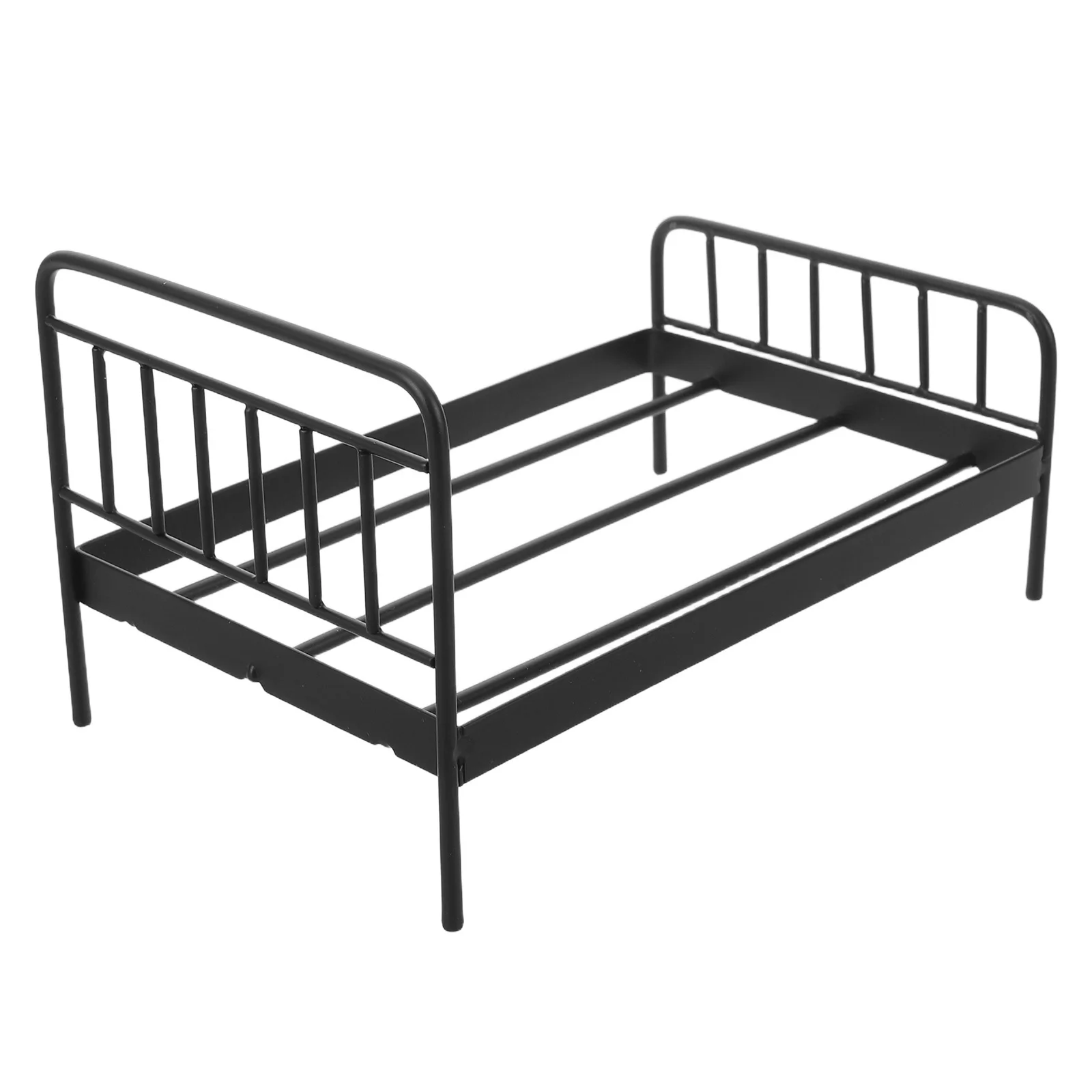 Letto in ferro per casa delle bambole in miniatura Letto a castello in metallo nero Decorazione per mobili per camera da letto per bambini Fai finta di giocare Puntelli per scenari