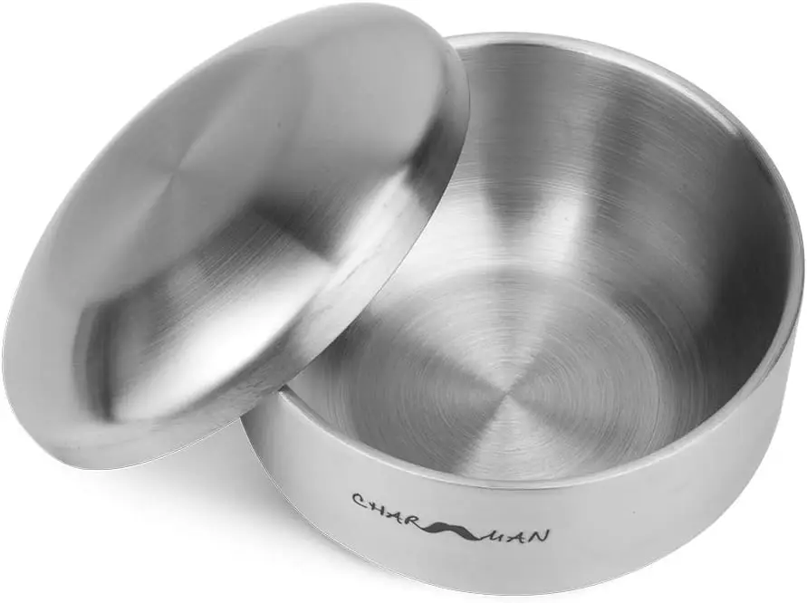 

Stainless Steel Shaving Soap Bowl with Lid, Triple-Wall Insulation for Heat Retention, Durable Heavyweight Design