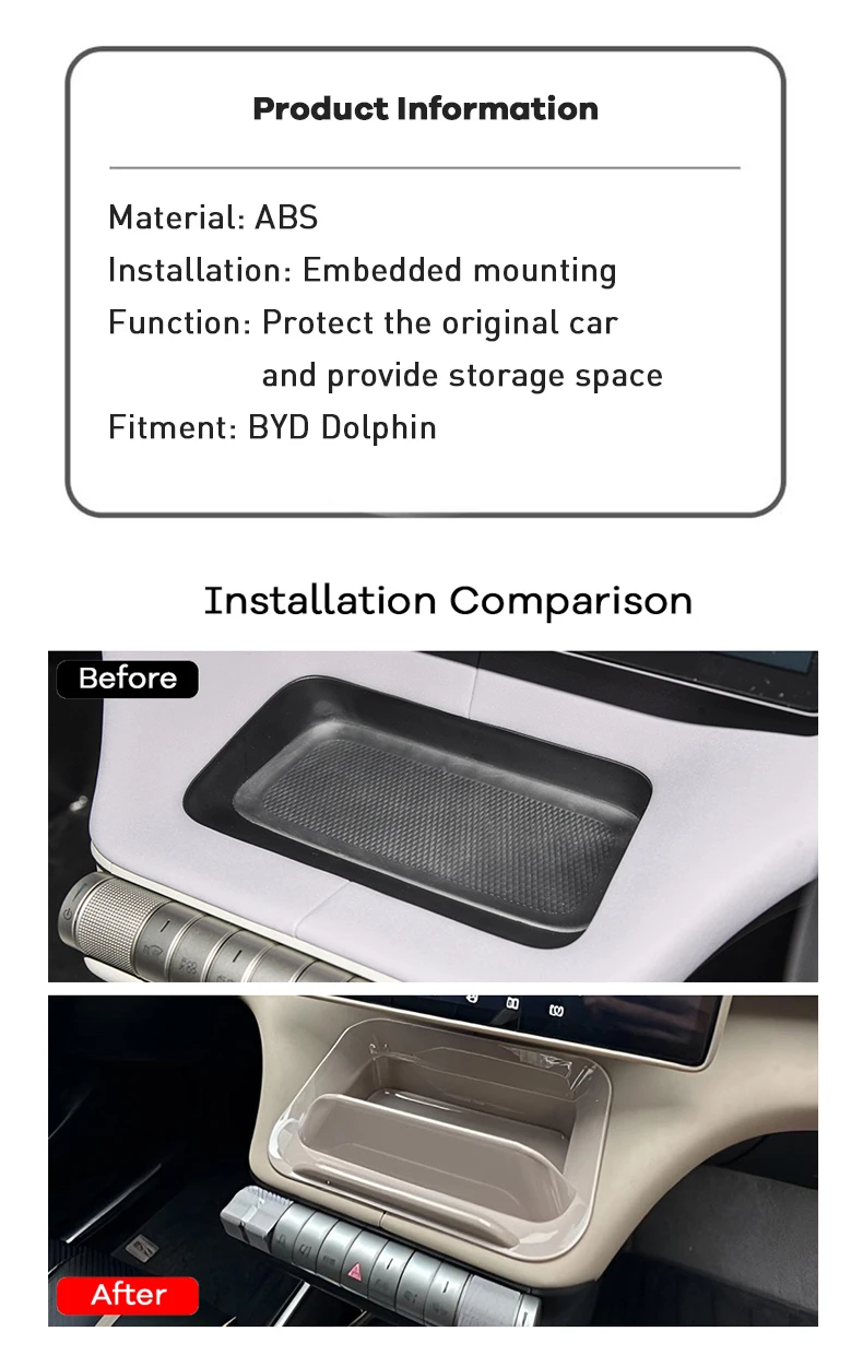Für BYD Dolphin 2021-2025 Mittelkonsolen-Aufbewahrungsbox unter dem Bildschirm ABS-Organizer-Ablage für Telefon, Sonnenbrille, Geldbörse, Schlüssel, rutschfest – Detail 3