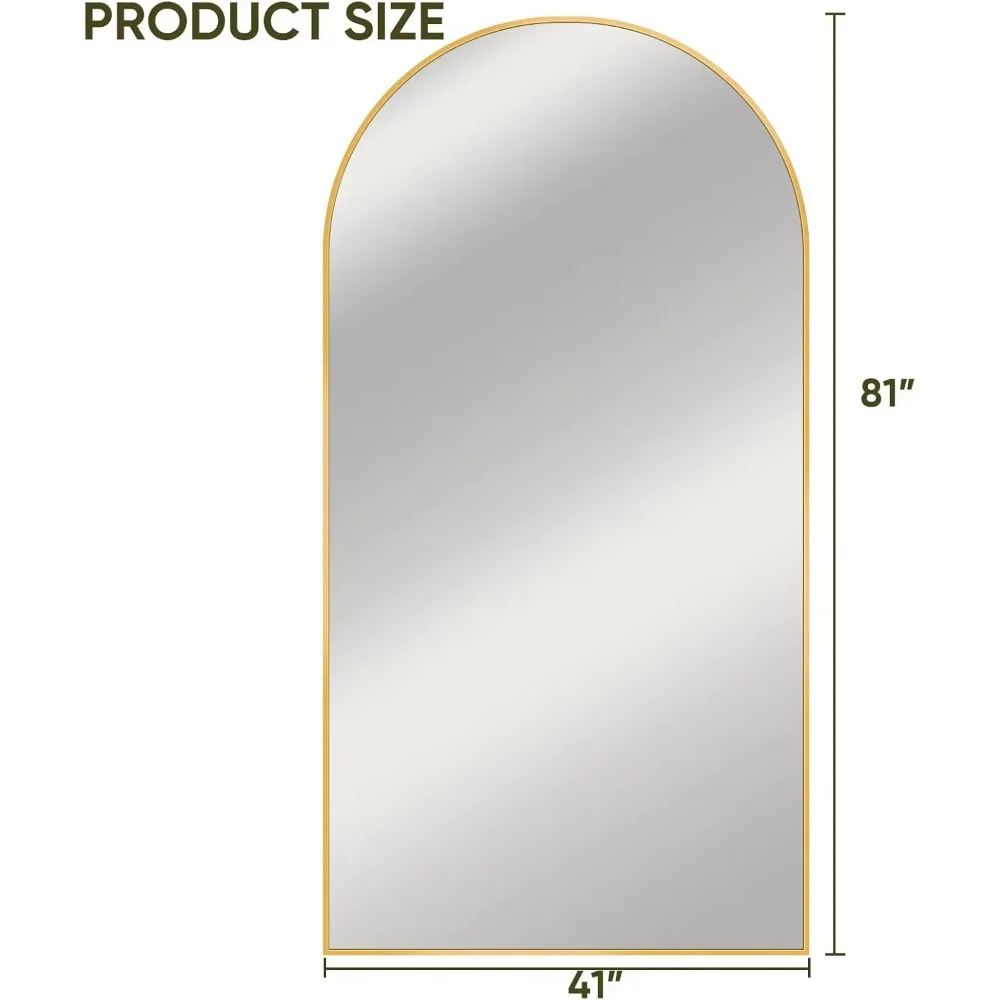 Espejo de longitud completa de gran tamaño de 81 "x41", espejo de longitud completa arqueado de pie para colgar en la pared, marco de aluminio de espejo corporal