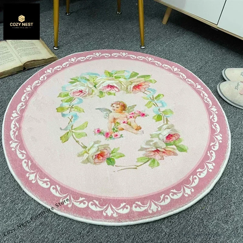 Pink Round Study Carpet Livingroom Rug Thickened Bedroom Carpet Home Decoration Mat Bedside Sofa Foot Pad Soft Cute Bath Mat