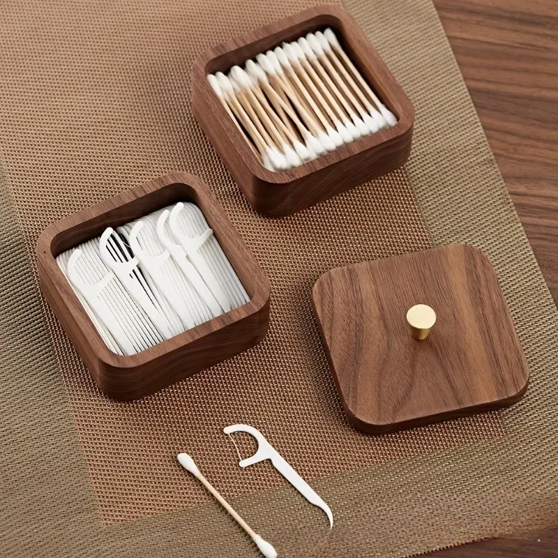 High-grade Black Walnut Wooden Dental Floss Box Double Storage Box Household Toothpick Cotton Swab Box Jewelry Storage Box
