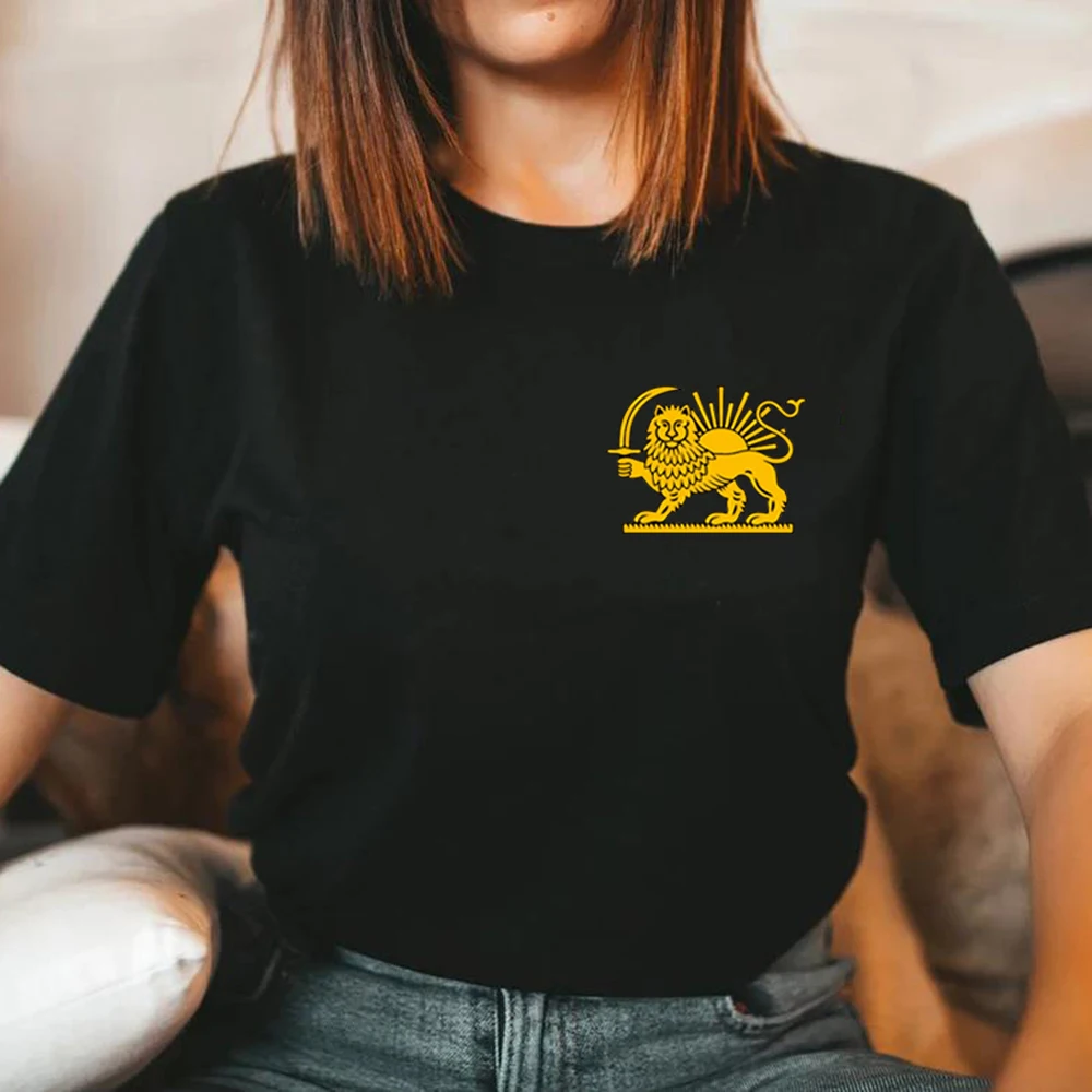 

Persian Lion and Sun Pocket Shirt O Khorshid Logo Tee Iran Flag Symbol Heritage Gift Women Short Sleeve T-Shirt Streetwear Tops