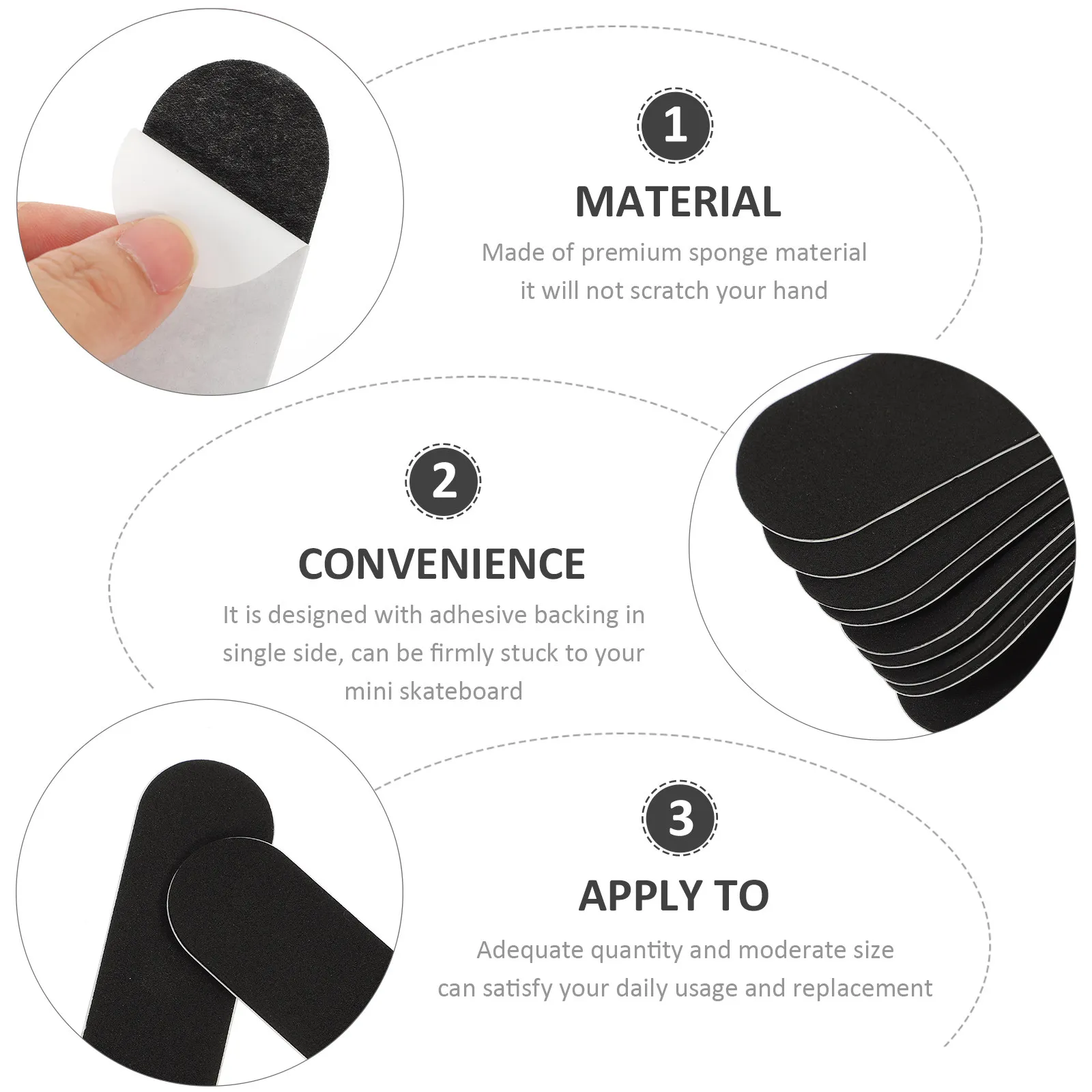 10 قطع شريط لاصق أسود غير قابل للانزلاق للوح التزلج الصغير، مصنوع من مادة رغوية ممتازة مقاومة للخدش وذات التصاق قوي للاستخدام اليومي