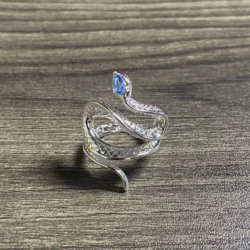 

300pcs/lot New Handmade Topaz Spirit Snake Silver Plated Ring Wind Flower Patterned Tongue Snake Design Factory Direct