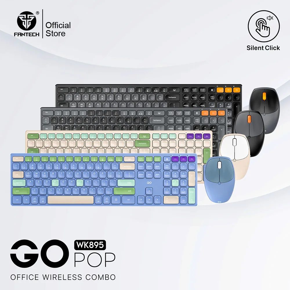 

FANTECH GO POP WK895 Office Wireless Keyboard and Mouse Combo 2.4Ghz and BT 5.0 Two-Mode Connectivity Film Keyboard Silent Mouse