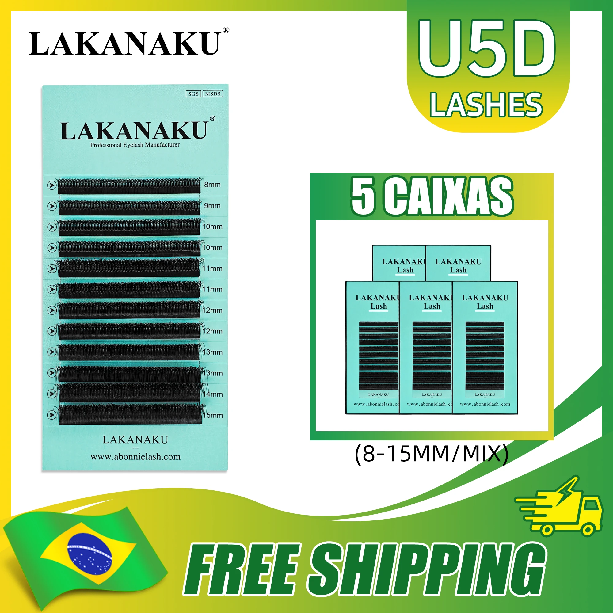 LAKANAKU U 5DW Black C/D Wholesale 5trays/set W-Shaped Premium Vision Extension Lashes in W-Format And Volume False Eyelashes