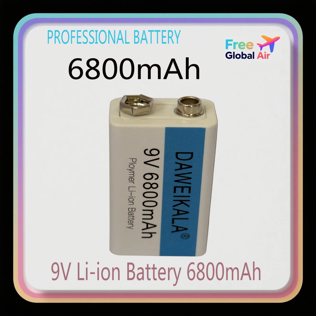 9V 6800mAh Rechargeable lithium battery Type-C Battery for Multimeter Microphone Toy USB charging cable fast charging