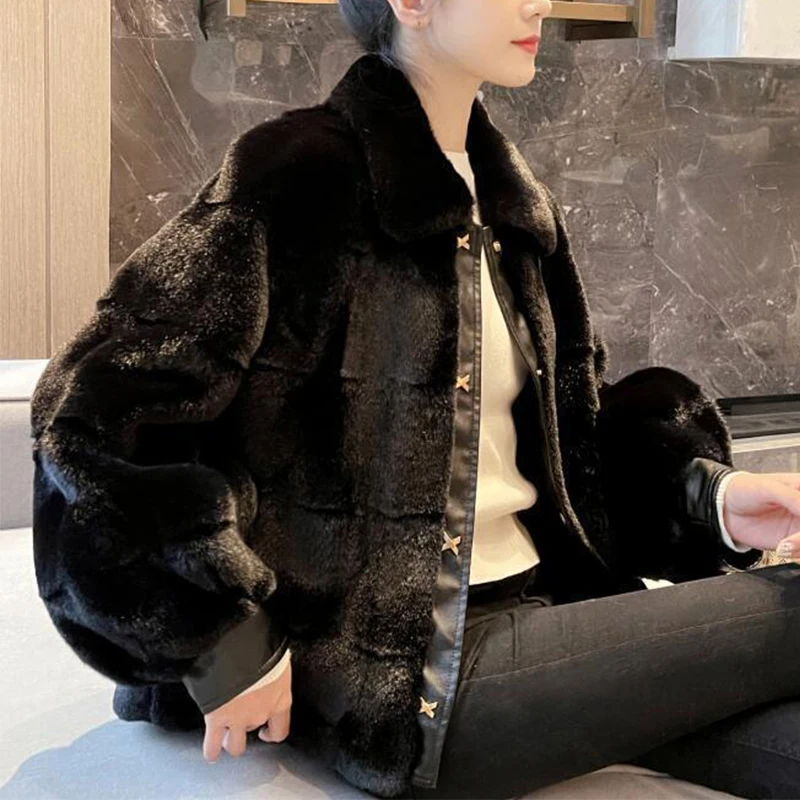 Mink Fur Coat Warm Plush Jackets Women Winter Outerwear 2023 Faux Fur Coat Female Artificial Rex Rabbit Fur Jacket Fluffy Coats