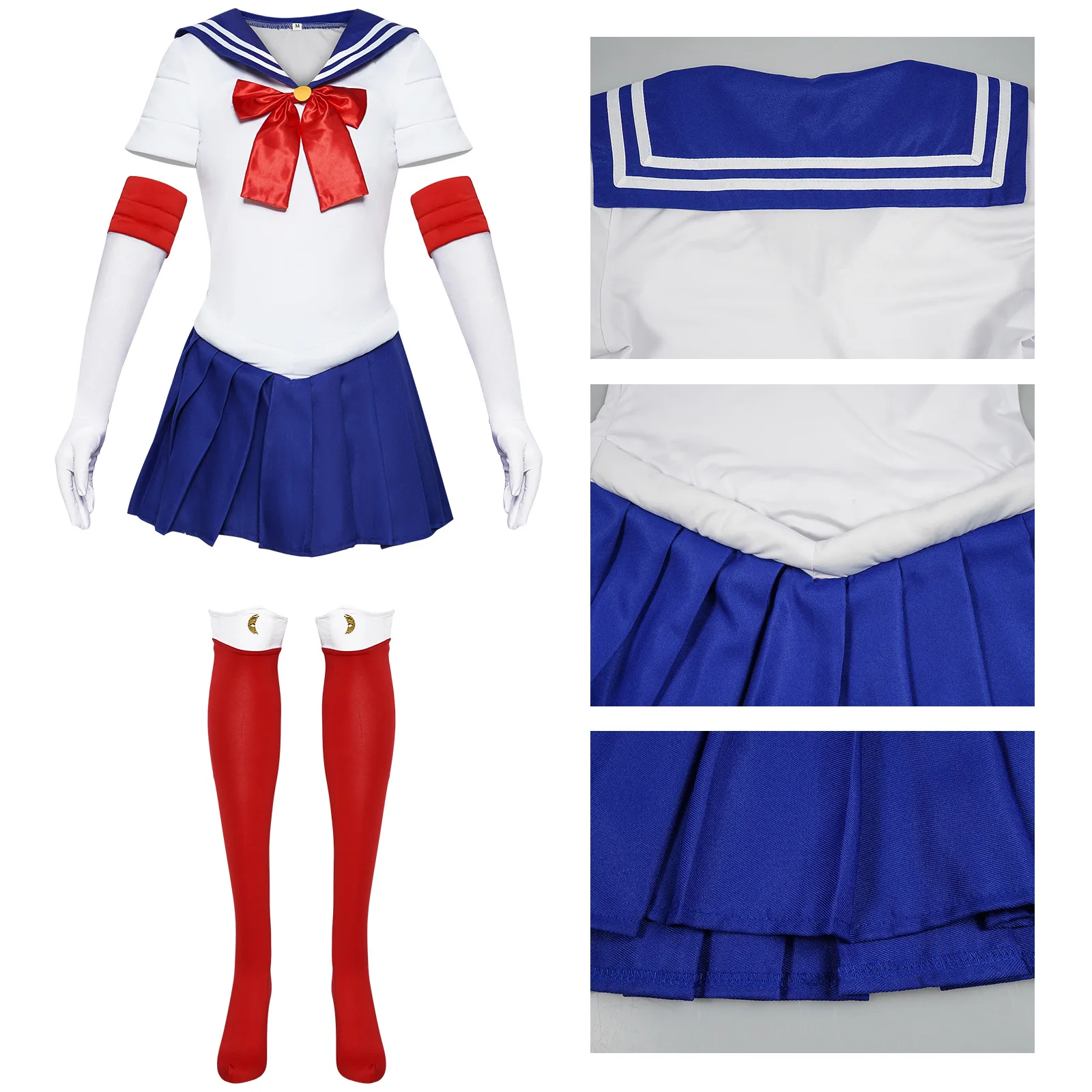 Kostium marynarza księżyc Usagi Tsukino kostiumy Cosplay dla dzieci dziewczyny śliczna sukienka z krótkim rękawem rękawiczki skarpetki Halloween odzież karnawałowa — zdjęcie 5