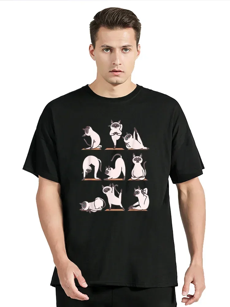 Siamese Cat Yoga T-Shirt Geek Top Tshirt For Men Prevailing Funny Men Clothing Women Tee Casual Graphic T Shirts Unisex