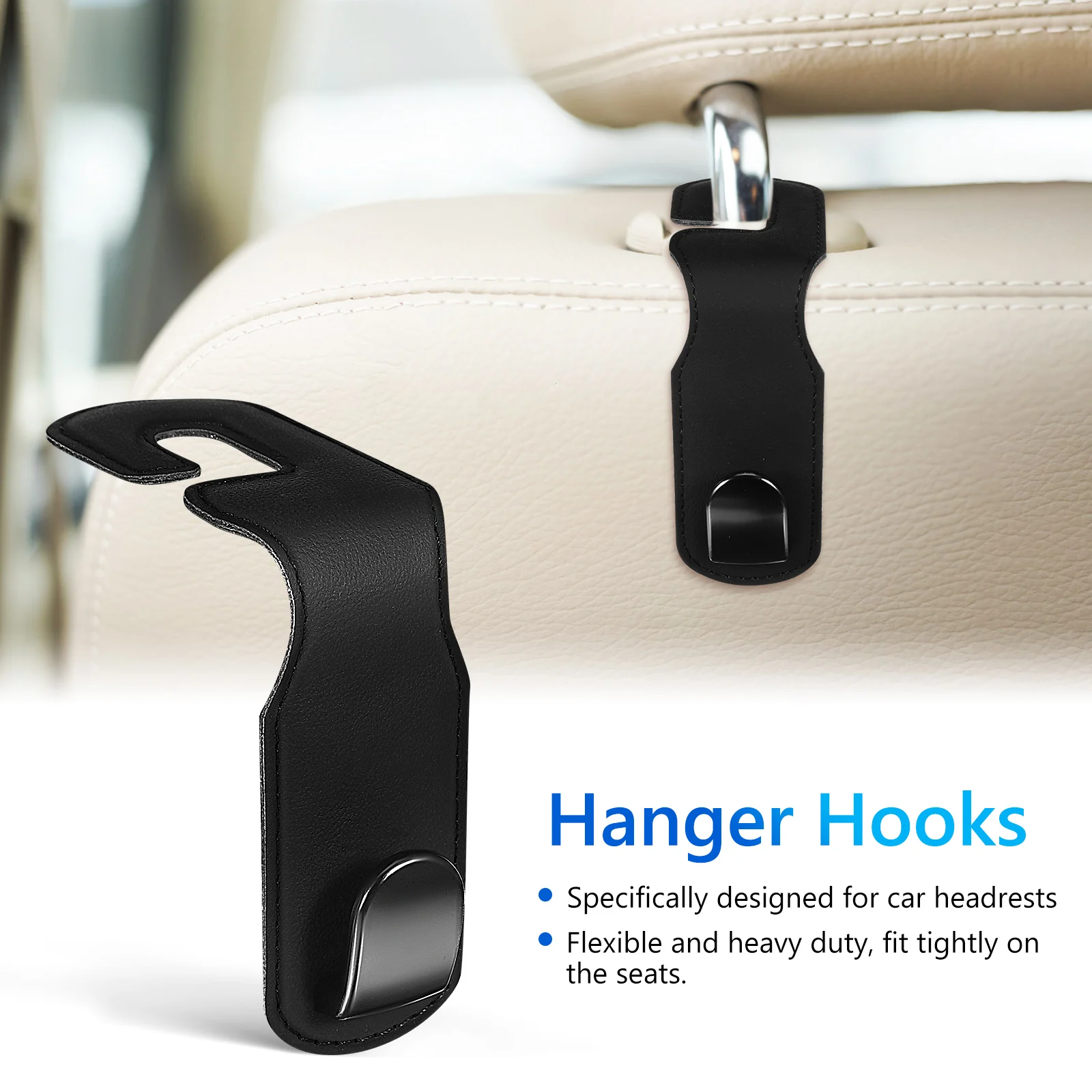 

2Pcs Car Seat Back Hooks Black Headrest ganizer Hangers Large Capacity Compact Durable Storage Solution Car Accessories