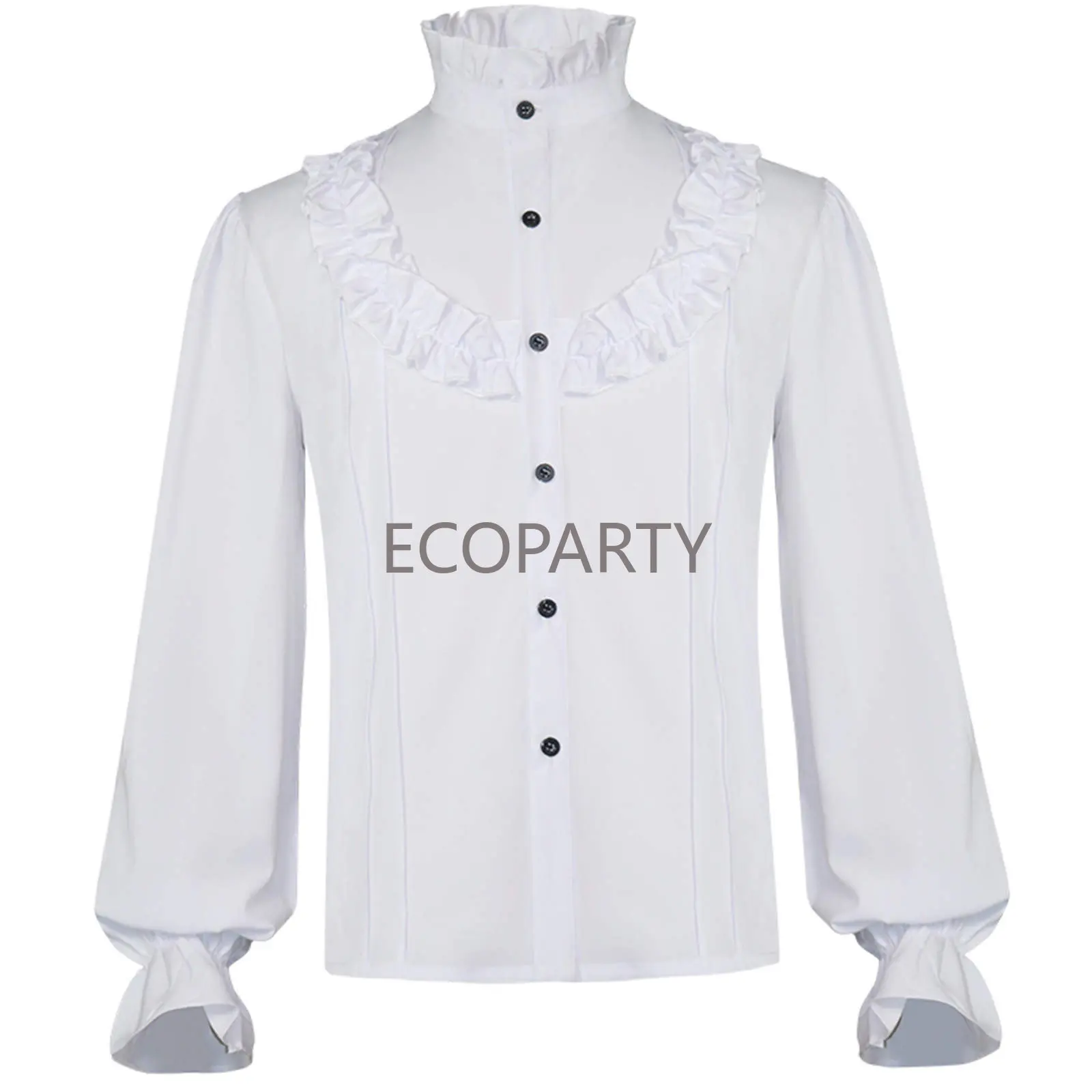 2023 Middeleeuwse Renaissance Shirt Mannen Mode Gothic Lange Mouw Effen Kleur Stand Kraag Knop Blouse Tops Casual 30