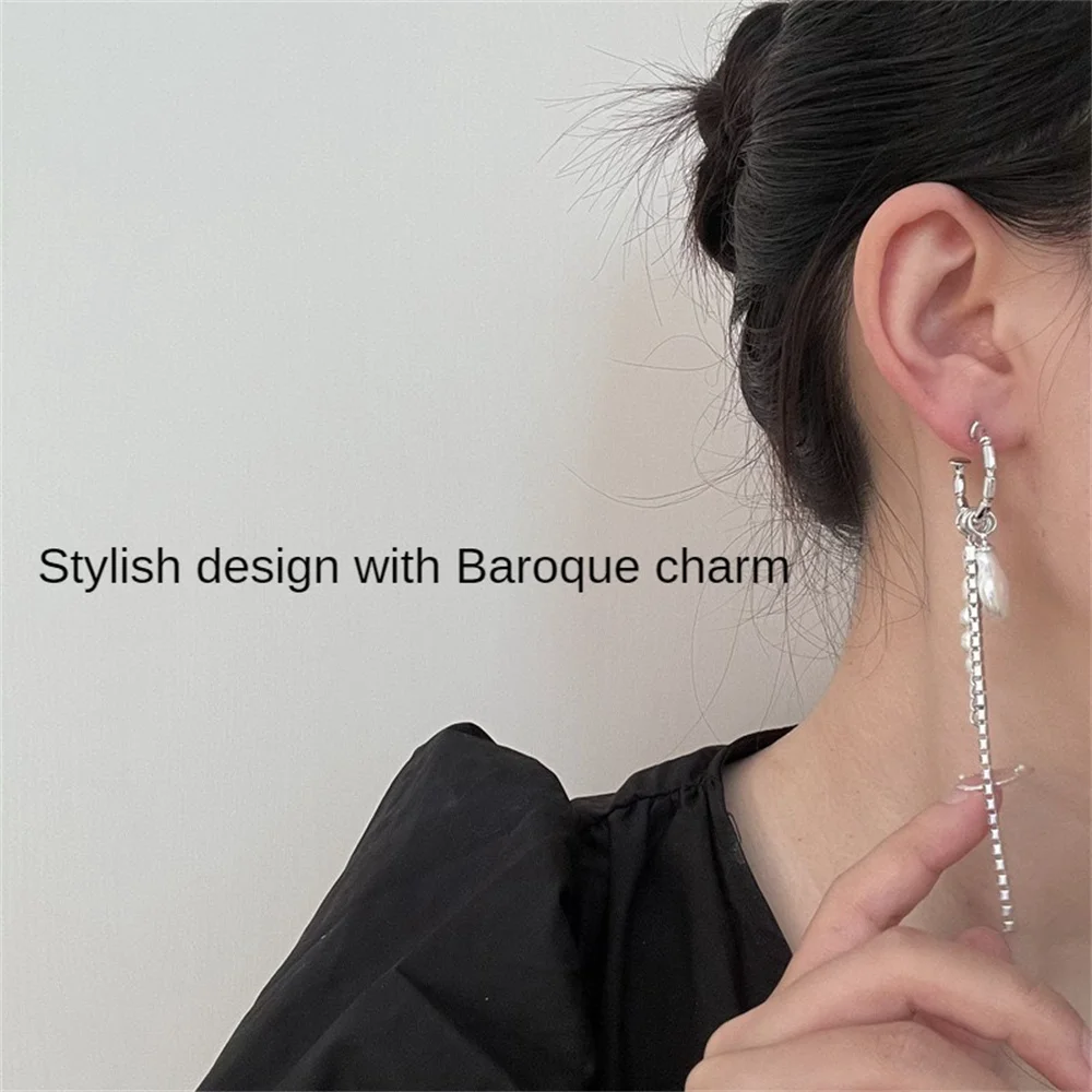 925 Silver Round Bar Tassel Long Earrings For Women Temperament Sexy Pearl Earrings Fashion Korean Ins Jewelry Gift 2023