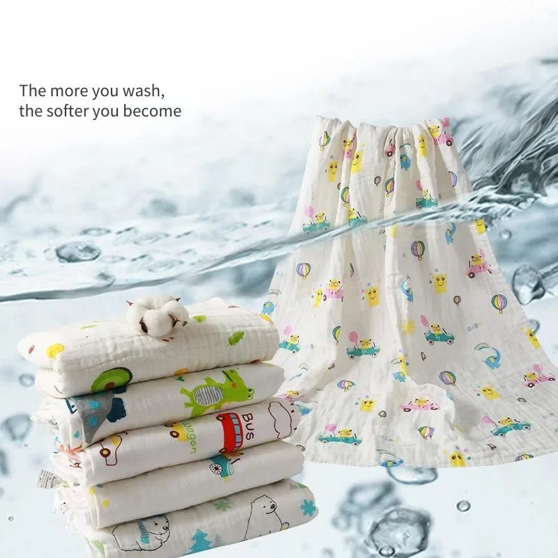 

Cotton Gauze Baby Bath Towel - 110x110cm High Density Lightweight Summer Bathrobe & Kids Cover Cloth as Newborn Swaddle Blanket
