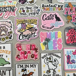 Parche bordado fusible letras dibujo animado y flores – Para coser o planchar