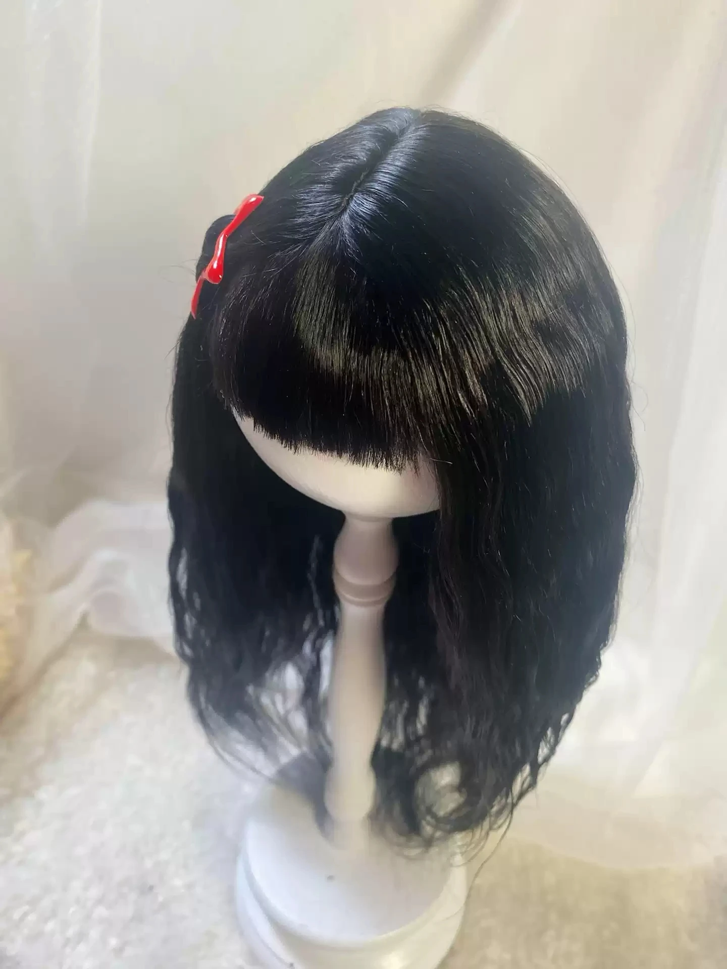 Dula Doll Wigs for Blythe Qbaby Mohair Black rolls 9-10 inch head circumstance