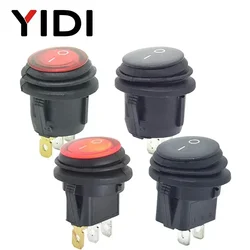 Waterproof Round Rocker Switch 12V 220V Red Green Blue Yellow LED Light Rocker Switch 10A 125VAC 6A 250VAC ON OFF SPST Switch