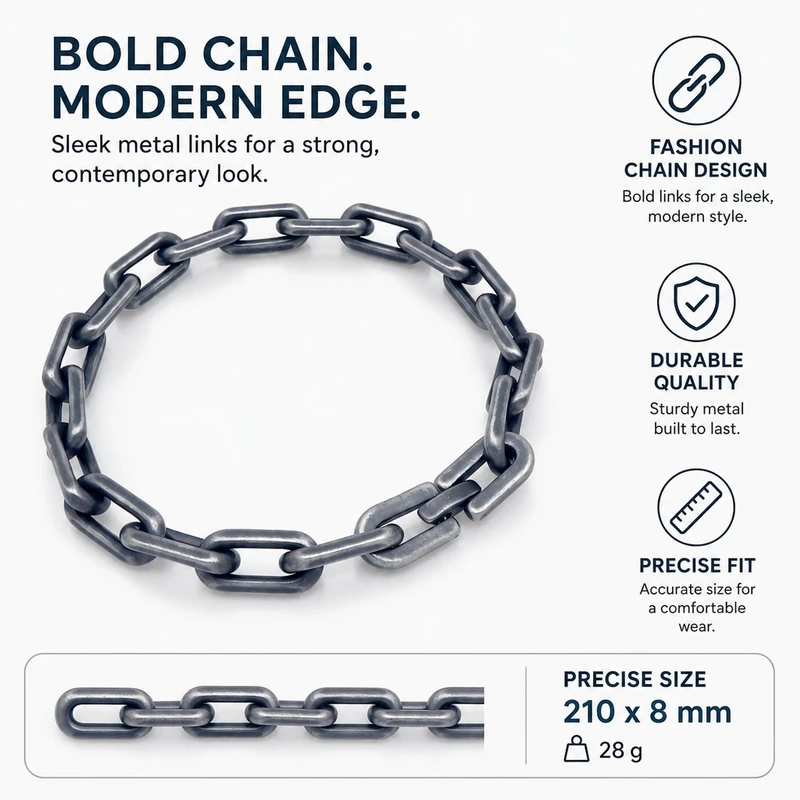Kalen 8 mm Edelstahl-Armband mit Büroklammerkette für Herren, poliert, matt, ovale Glieder, Armband, Biker-Party-Schmuck, Geschenk für Damen – Detail 1