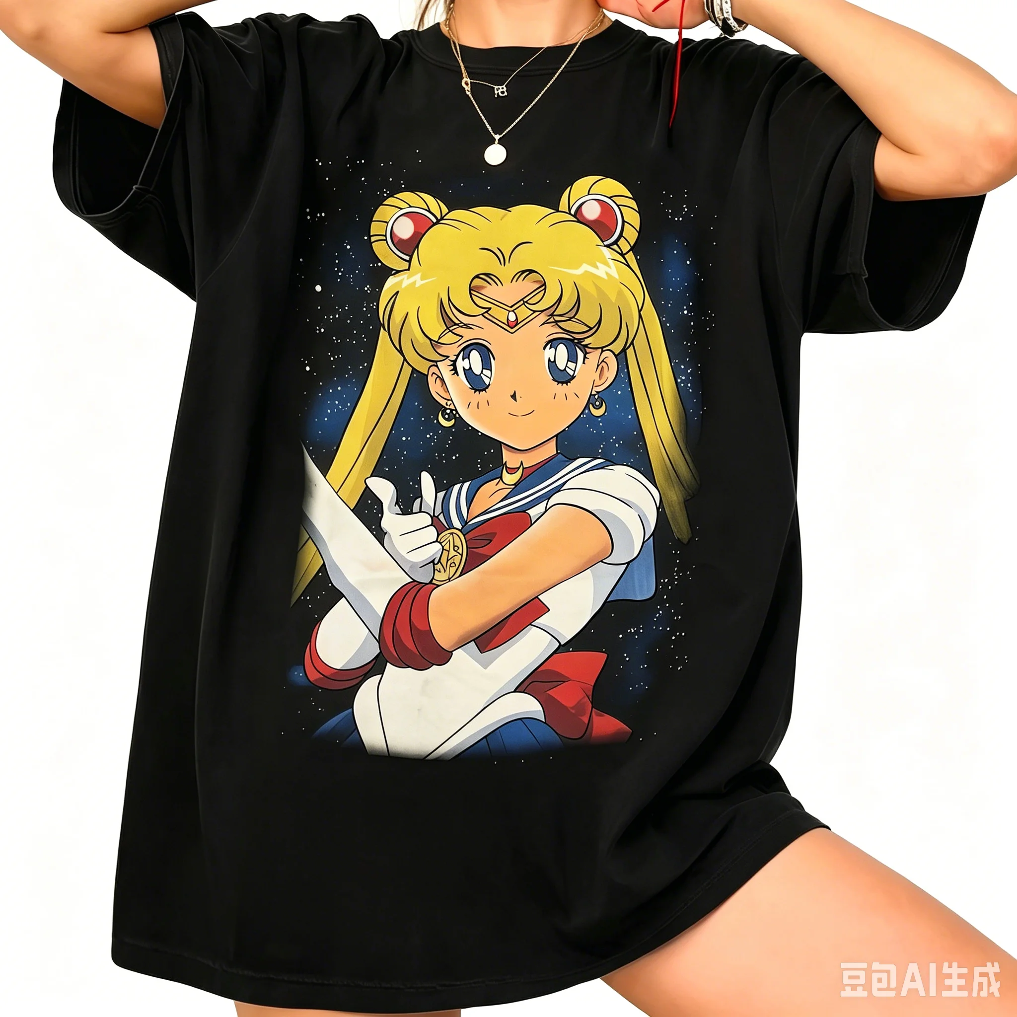 Sailor Moon Retro 90er Anime Grafik T-Shirt Sommer Baumwolle Herren Damen Tee Streetwear Lässiger Trend Kurzarm Paar Hip-Hop Top