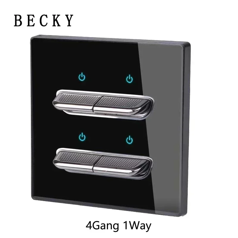 Black Tempered Glass Wall Switch Panel Led European 16a Socket Retro Toggle Light Switch Eu Uk Standard 2usb Socket 1Gang-4gang image 3